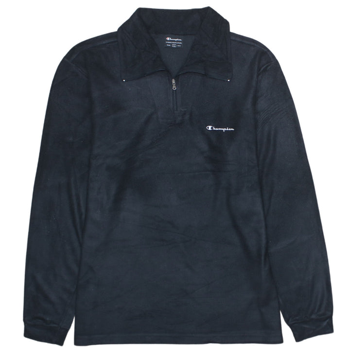 Champion Men's Black Fleece 1/4 Zip Sweatshirt L Regular Fit