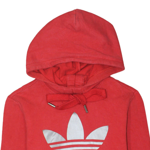 Adidas Womens Red Pullover Hoodie Size 10 Logo Print Hooded Sweatshirt