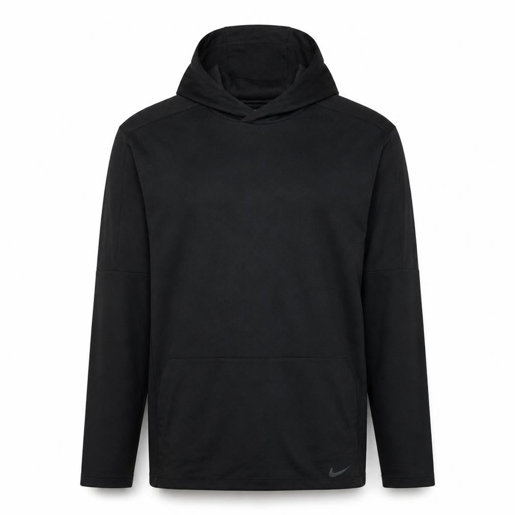 Front view of Nike Men's Black Dri-FIT Pullover Hoodie, size M, Standard Fit