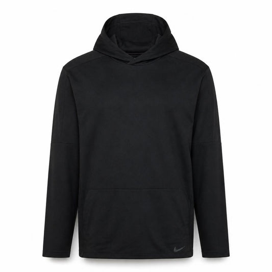 Front view of Nike Men's Black Dri-FIT Pullover Hoodie, size M, Standard Fit