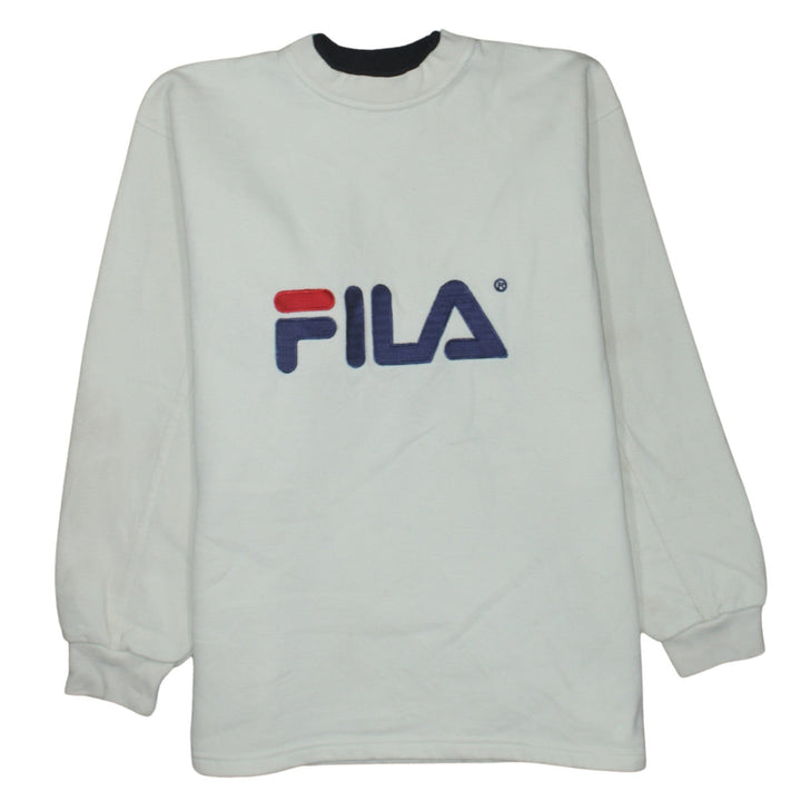 Fila Men's White Embroidered Logo Pullover Sweatshirt S Vintage