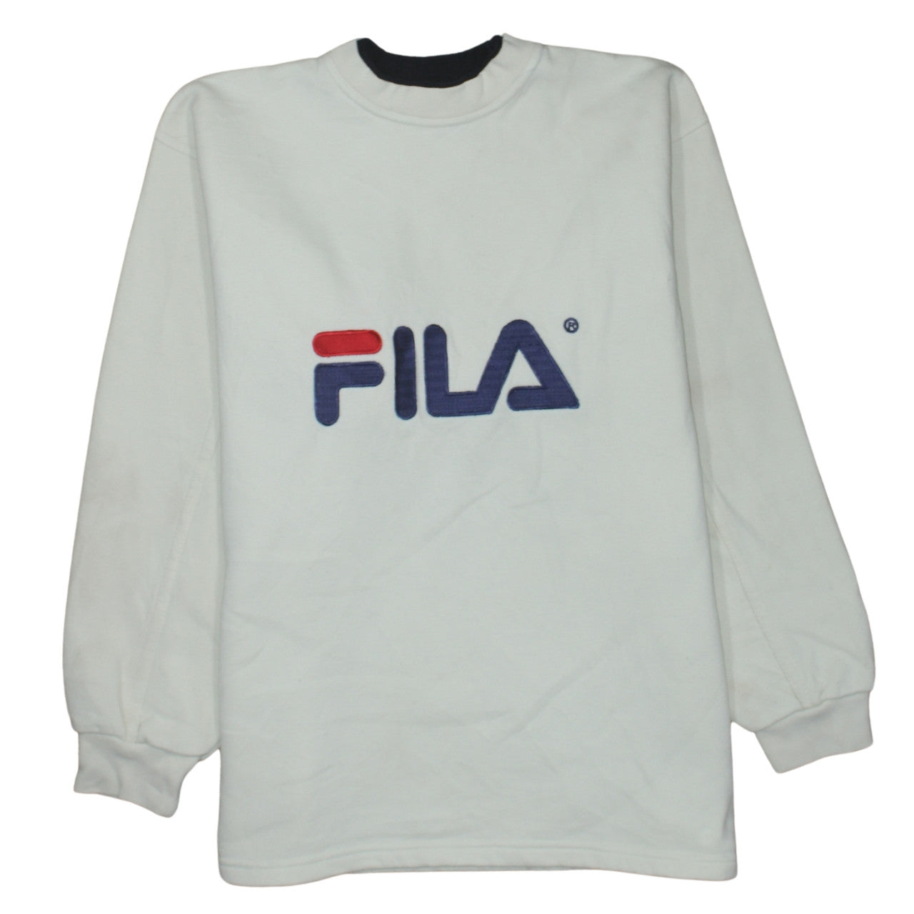 Fila Men's White Embroidered Logo Pullover Sweatshirt S Vintage
