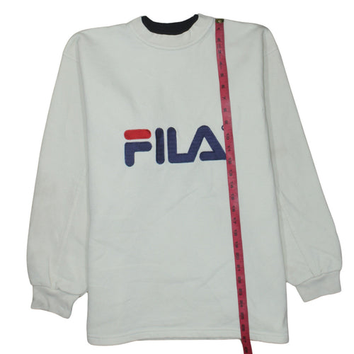 Fila Men's White Embroidered Logo Pullover Sweatshirt S Vintage