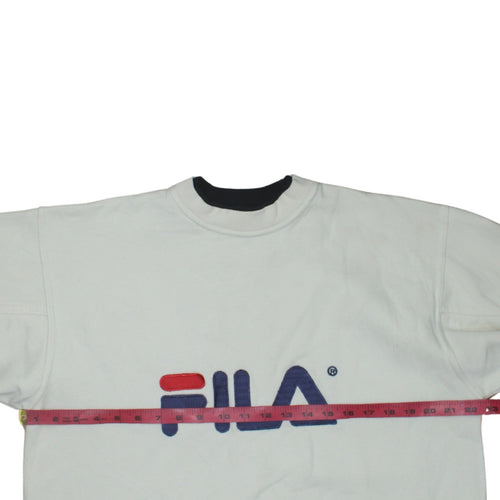 Fila Men's White Embroidered Logo Pullover Sweatshirt S Vintage