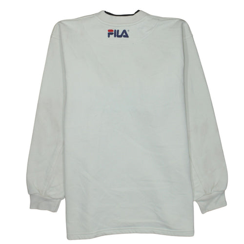 Fila Men's White Embroidered Logo Pullover Sweatshirt S Vintage