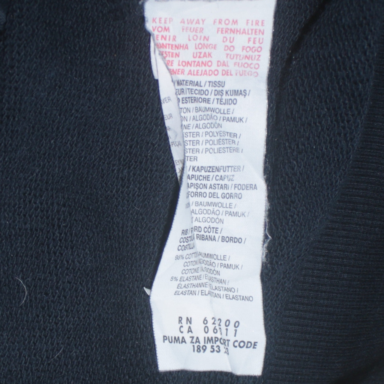 Puma Men’s Black Full Zip Hoodie Size M Cotton Blend