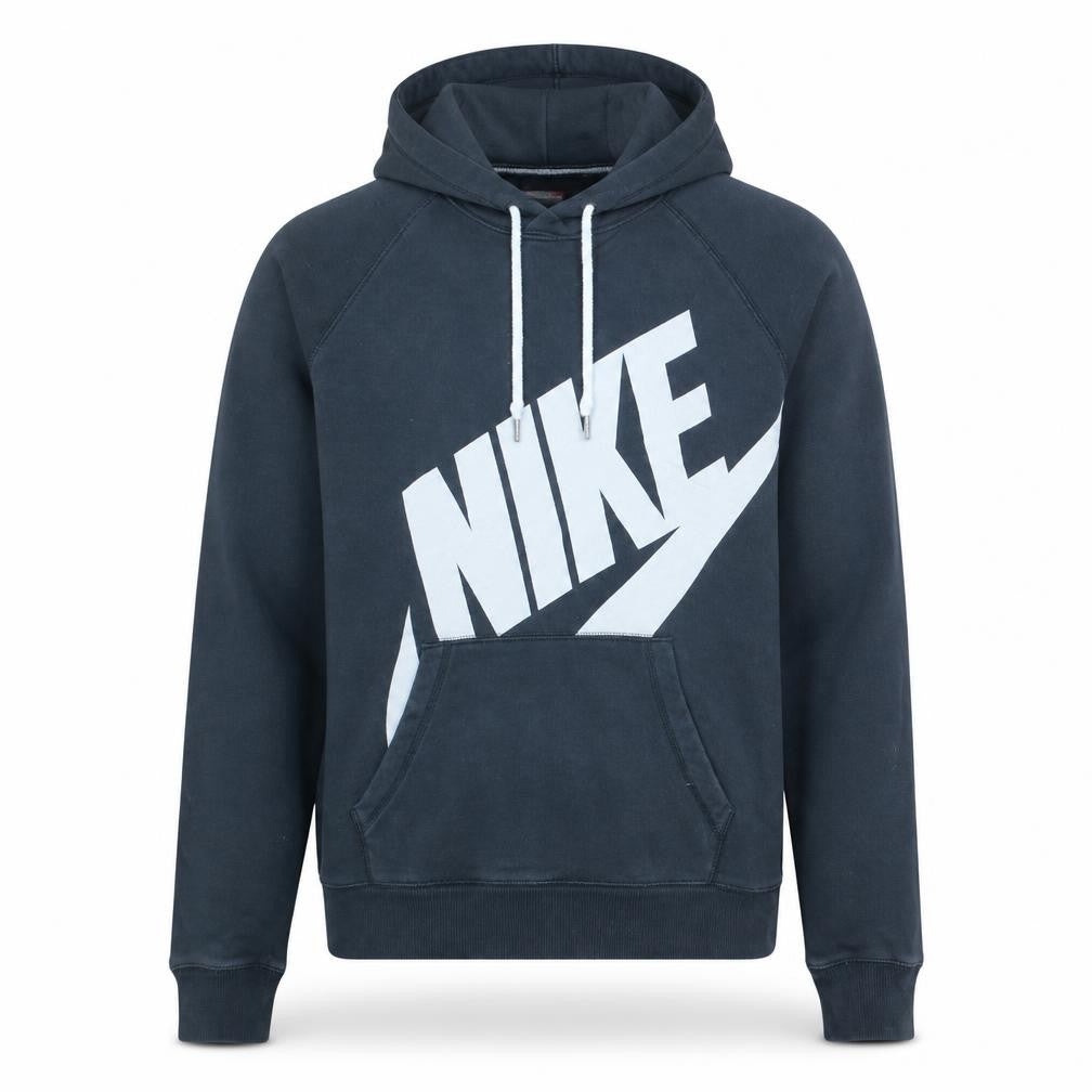 Front view of Nike Men's Blue Pullover Hoodie M Logo Fleece Sweatshirt