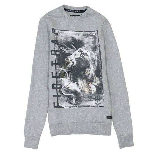 Firetrap Men Grey Graphic Crew Neck Sweatshirt Size S