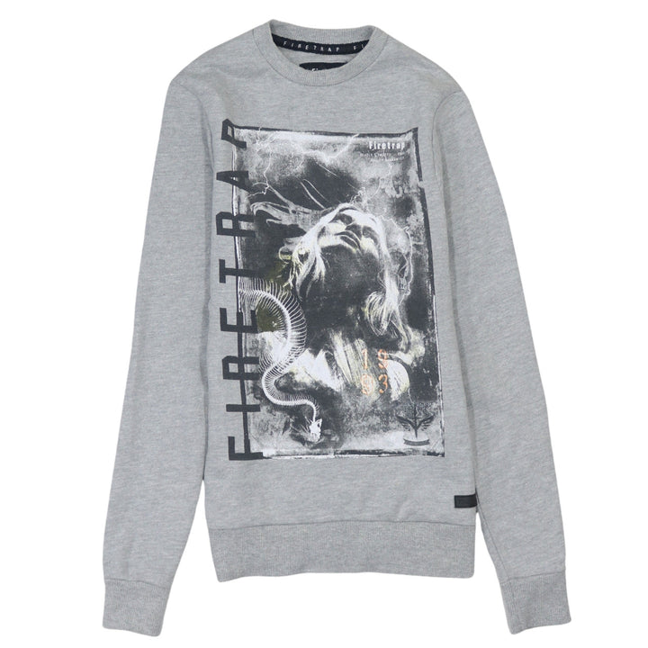 Firetrap Men Grey Graphic Crew Neck Sweatshirt Size S