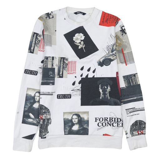 Cropp Men's White Graphic Art Print Pullover Sweatshirt Size S