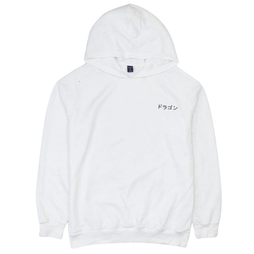ROMWE Men's White Dragon Graphic Pullover Hoodie Size S