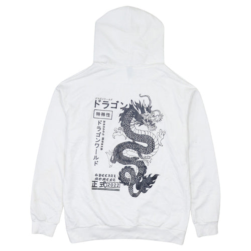 ROMWE Men's White Dragon Graphic Pullover Hoodie Size S