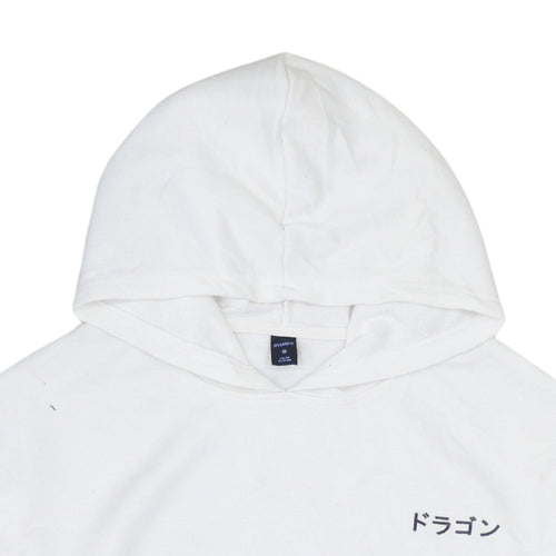 ROMWE Men's White Dragon Graphic Pullover Hoodie Size S