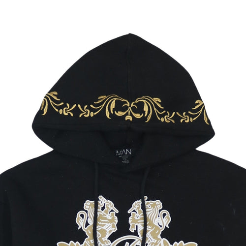 boohooMAN Men's Black XS Pullover Hoodie Graphic Print Embroidered Design
