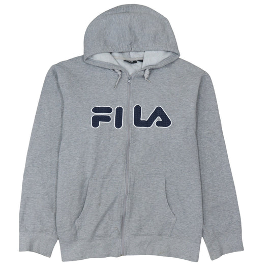 Fila Men's Grey Full Zip Hoodie 2XL Logo Fleece Hooded Sweatshirt