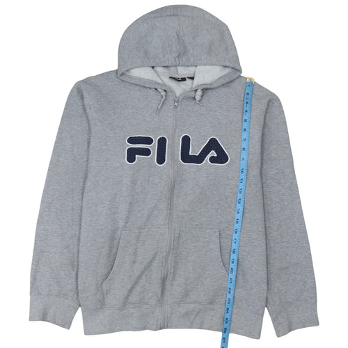 Fila Men's Grey Full Zip Hoodie 2XL Logo Fleece Hooded Sweatshirt