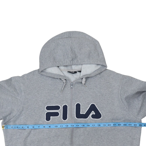 Fila Men's Grey Full Zip Hoodie 2XL Logo Fleece Hooded Sweatshirt