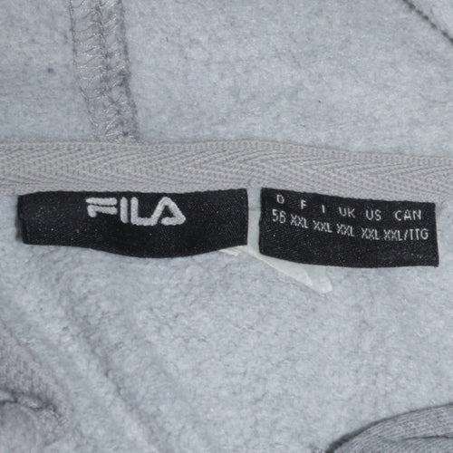 Fila Men's Grey Full Zip Hoodie 2XL Logo Fleece Hooded Sweatshirt
