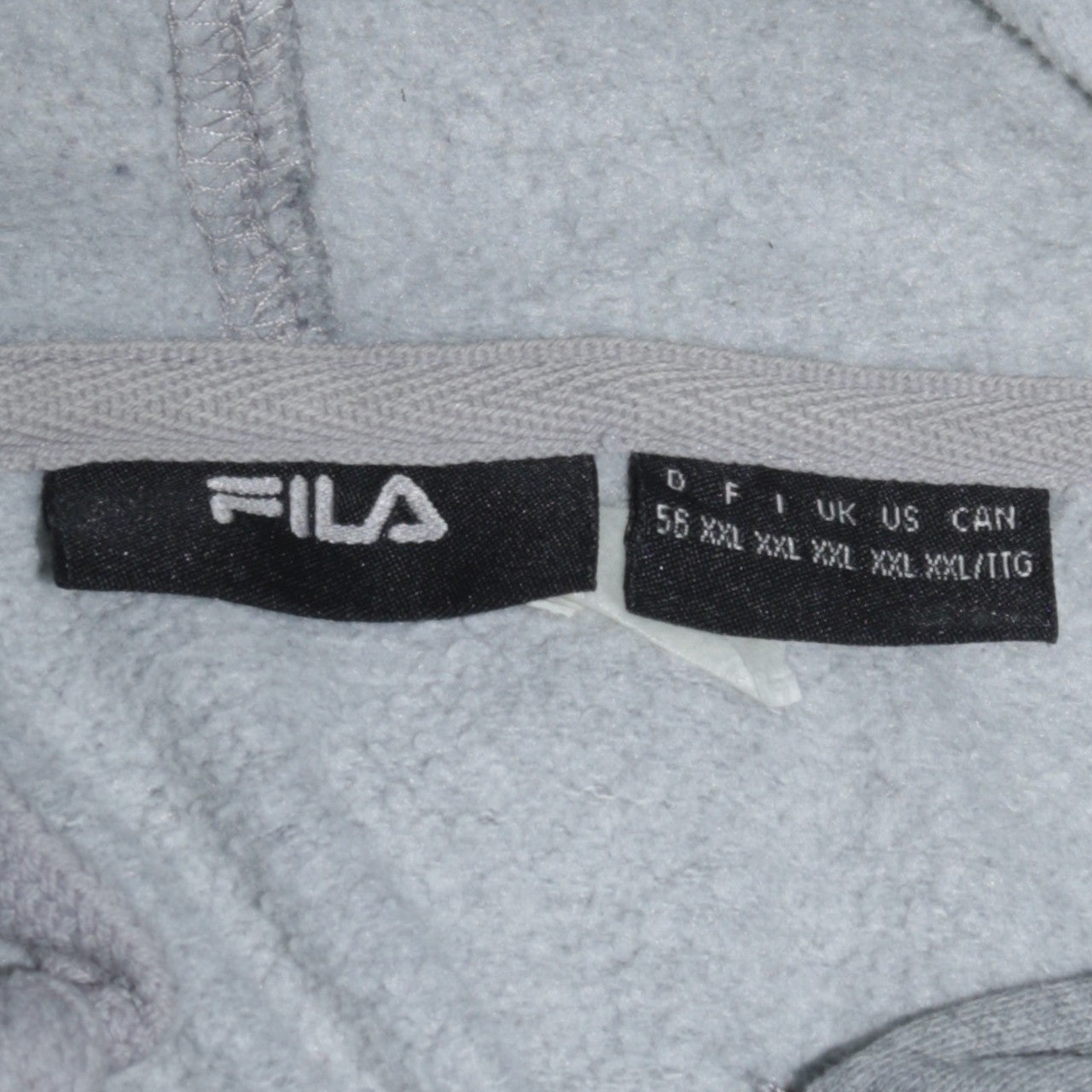Fila Men's Grey Full Zip Hoodie 2XL Logo Fleece Hooded Sweatshirt