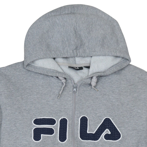 Fila Men's Grey Full Zip Hoodie 2XL Logo Fleece Hooded Sweatshirt