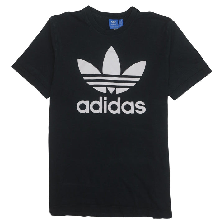 Adidas Mens Black Large Graphic Logo Short Sleeve Crew Neck T-Shirt