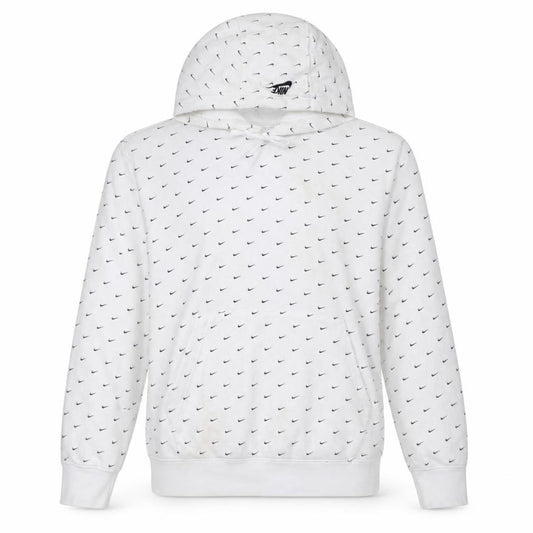 Front view of Nike Men's White Pullover Hoodie, size M, Logo Print Sportswear