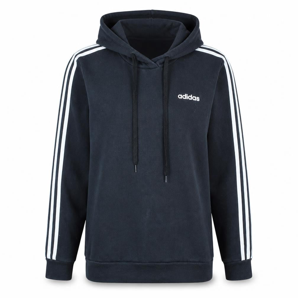 Front view of Adidas women’s black pullover hoodie, size M, 12-14 hooded sweatshirt