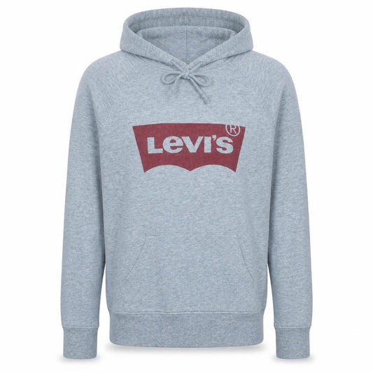 Front view of Levi's Men's Grey XS Pullover Hoodie with Logo Print