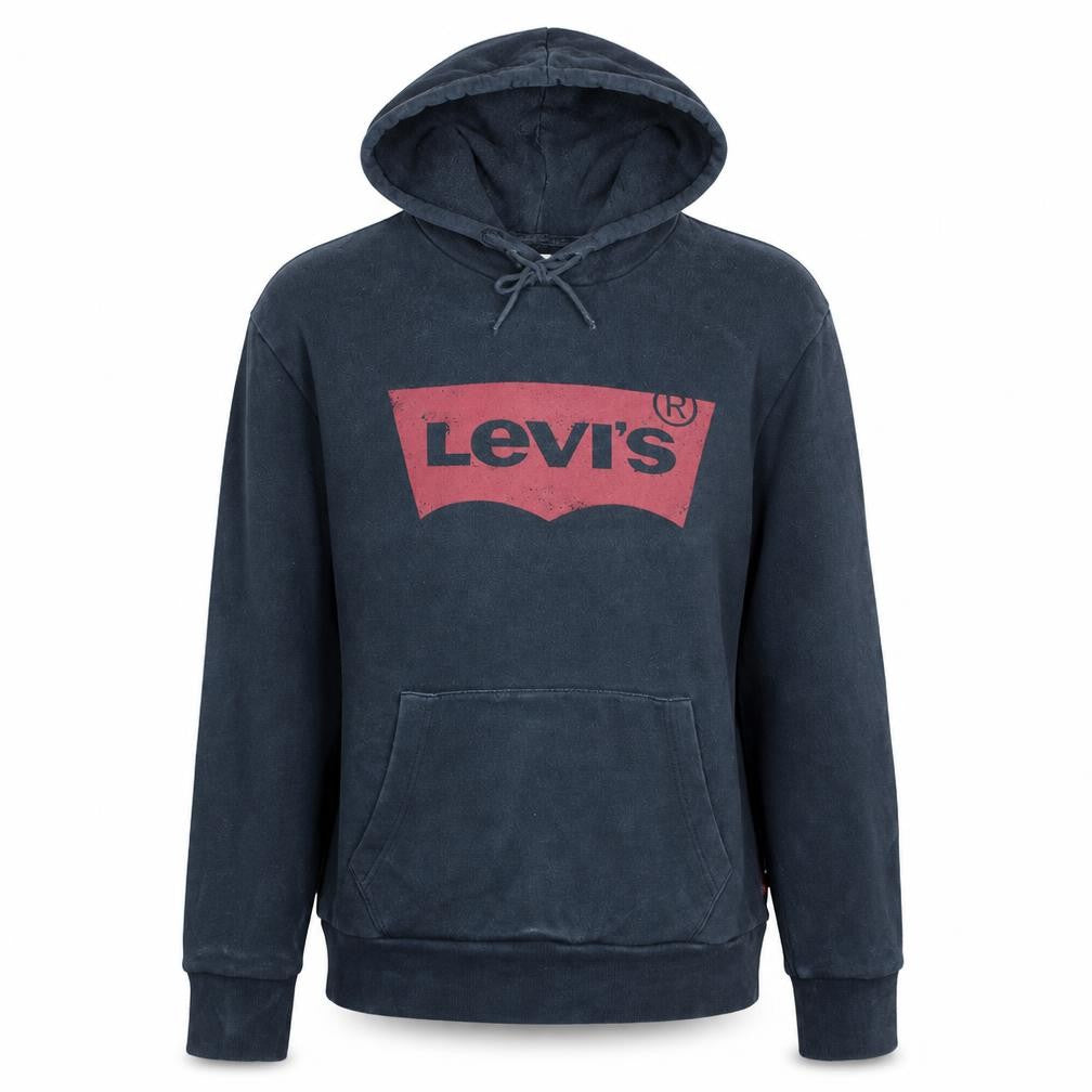 Front view of Levi's Men's Blue Pullover Hoodie S Graphic Logo Fleece Sweatshirt