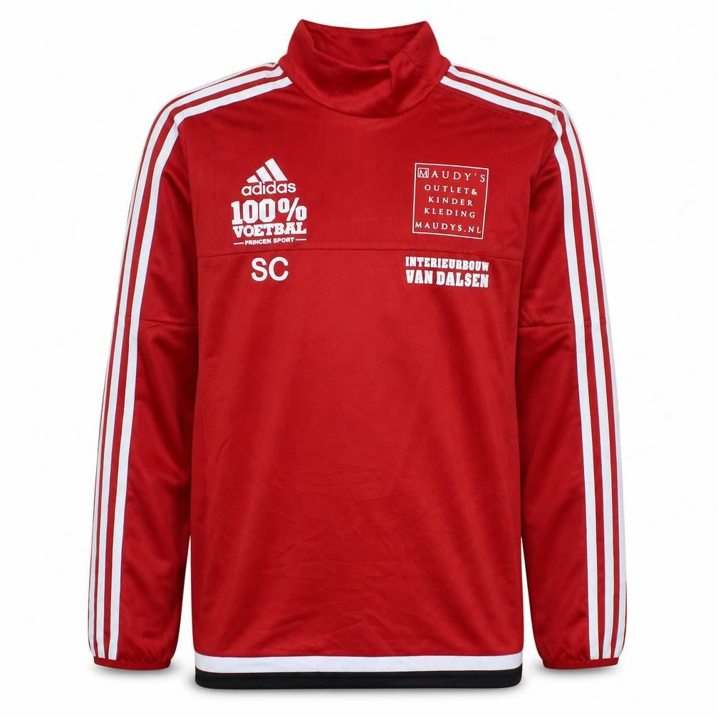 Front view of Adidas men’s red climacool football pullover sweatshirt, size S