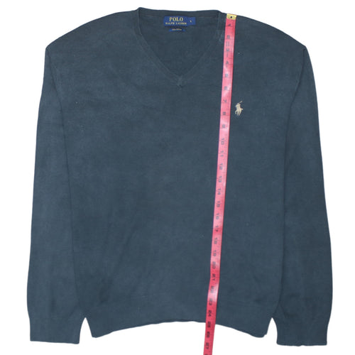 Ralph Lauren Men's Blue V-Neck Pima Cotton Pullover Jumper Size L