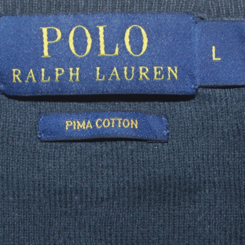 Ralph Lauren Men's Blue V-Neck Pima Cotton Pullover Jumper Size L