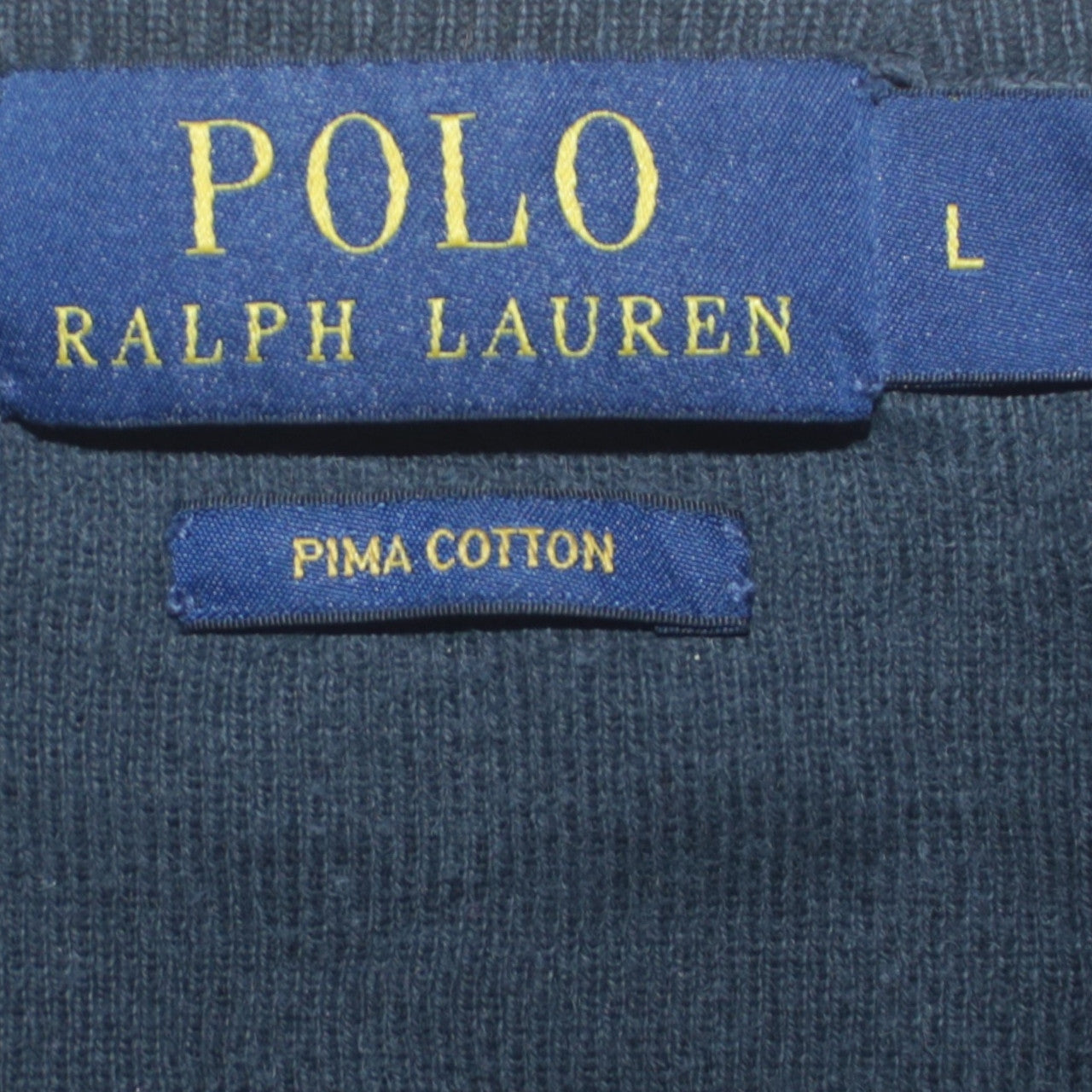 Ralph Lauren Men's Blue V-Neck Pima Cotton Pullover Jumper Size L