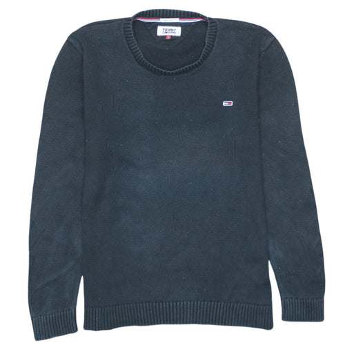 Tommy Jeans Men's Black Cotton Regular Fit Crew Neck Jumper M