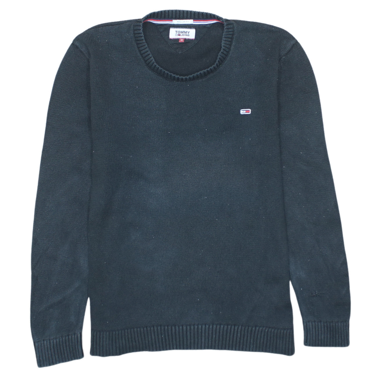 Tommy Jeans Men's Black Cotton Regular Fit Crew Neck Jumper M