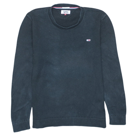 Tommy Jeans Men's Black Cotton Regular Fit Crew Neck Jumper M