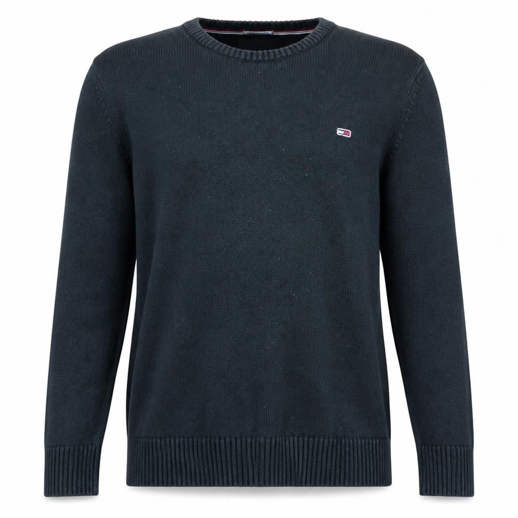 Tommy Jeans Men's Black Cotton Regular Fit Crew Neck Jumper M