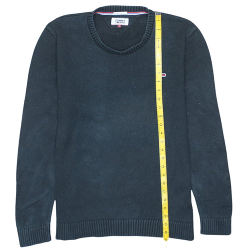 Tommy Jeans Men's Black Cotton Regular Fit Crew Neck Jumper M