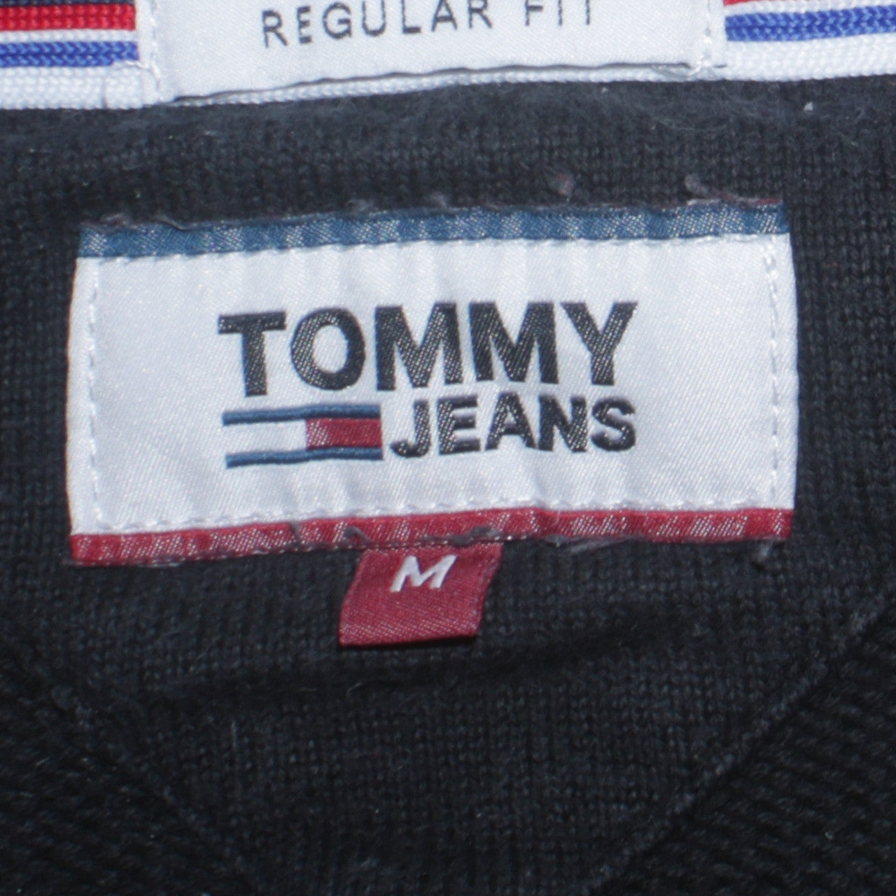 Tommy Jeans Men's Black Cotton Regular Fit Crew Neck Jumper M