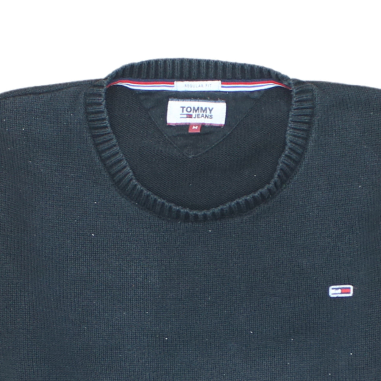 Tommy Jeans Men's Black Cotton Regular Fit Crew Neck Jumper M
