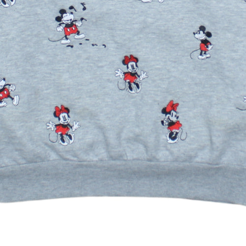 Disney Women Grey XS Sweatshirt Mickey & Minnie Embroidered Crew Neck