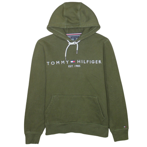 Tommy Hilfiger Men's Green Pullover Hoodie Small Logo Fleece