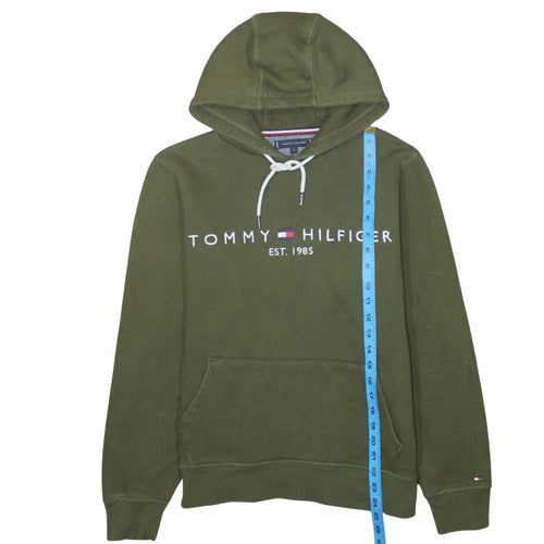 Tommy Hilfiger Men's Green Pullover Hoodie Small Logo Fleece