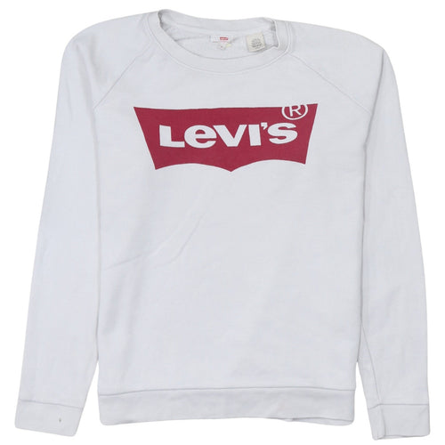 Levi's Women's White Small Crew Neck Logo Sweatshirt Cotton