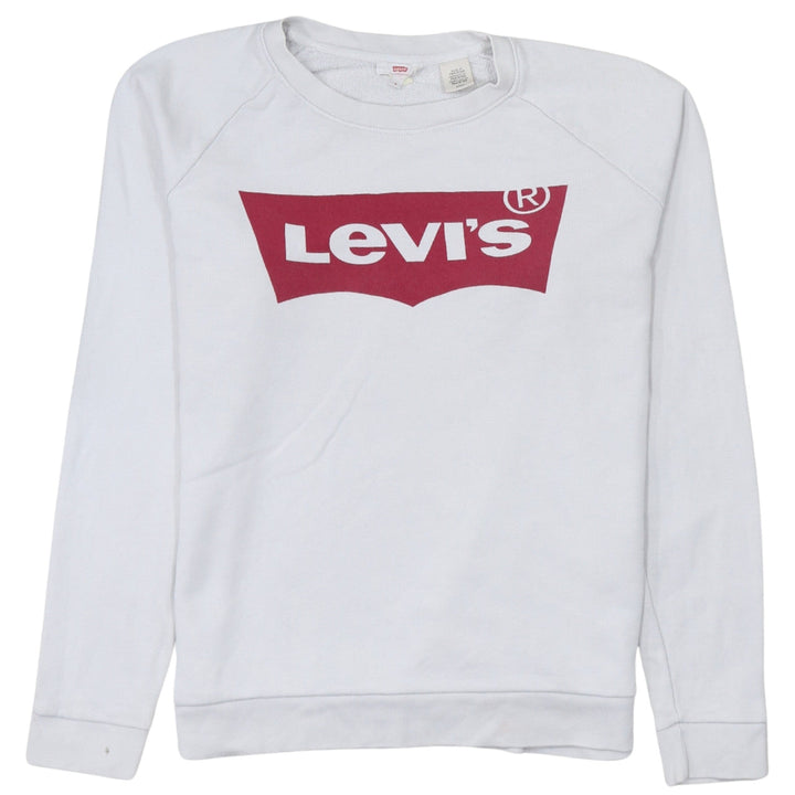 Levi's Women's White Small Crew Neck Logo Sweatshirt Cotton