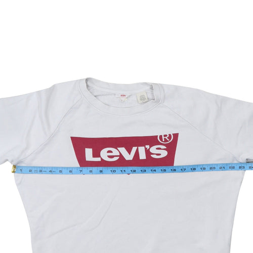 Levi's Women's White Small Crew Neck Logo Sweatshirt Cotton