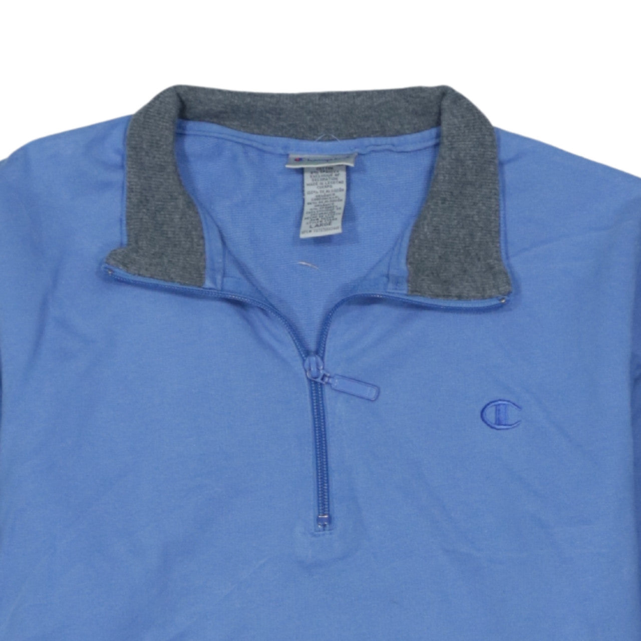 Champion Mens Blue 1/4 Zip Organic Cotton Sweatshirt Large