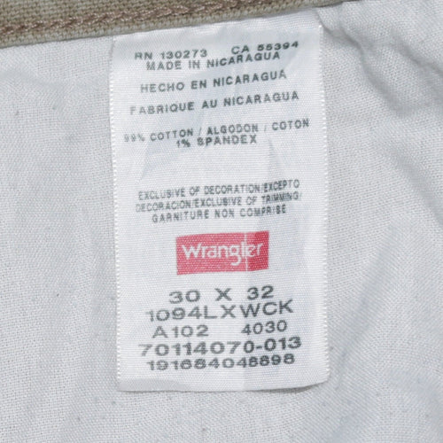 Wrangler Men's Beige Straight Leg Jeans 30x32 Cotton Blend