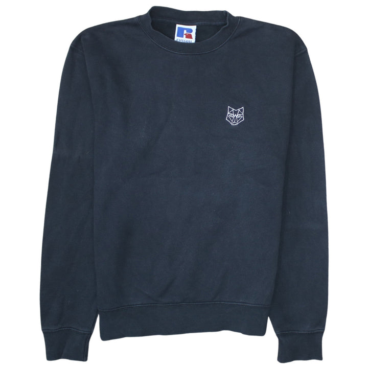 Russell Men's Black Small Crew Neck Embroidered Wolf Sweatshirt