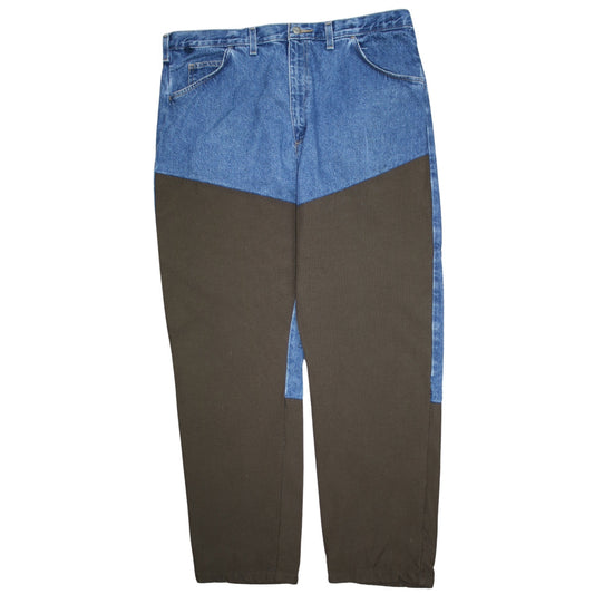 Wrangler Rugged Wear Men's Blue/Brown Straight Jeans 40x32 Cotton Denim